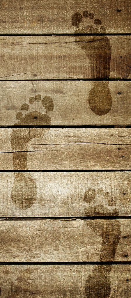 footprint on wood plank